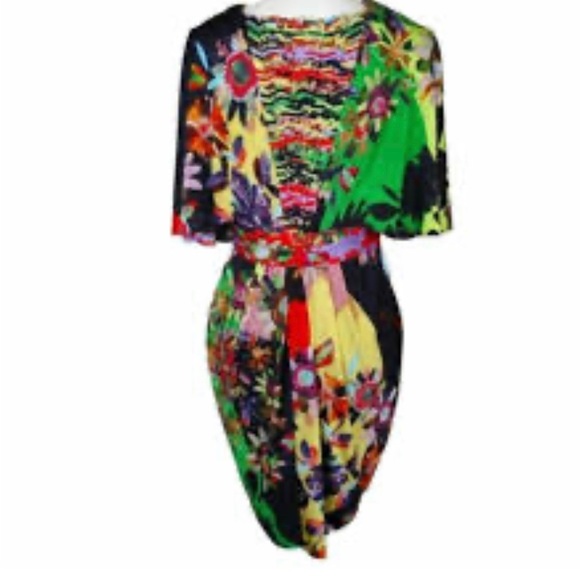 New Ranna Gill Sabatina Kimono Sleeve Floral V Neck Ruched Mini Midi Dress - Picture 2 of 8